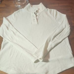 Natural Reflections Cream Waffle Knit Pullover Funnel Neck Top Med